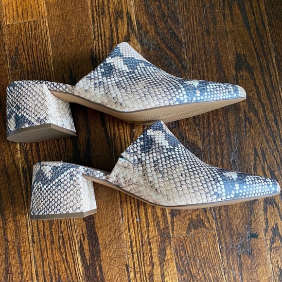 STEVEN NEW YORK by Steve Madden Selma Snake Print Pointed Toe Block Heel Mules - Picture 9 of 11